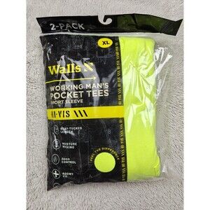 Walls 2pk Working Man's XL HI-VIS YELLOW Pocket Tee Short Sleeve T-Shirts